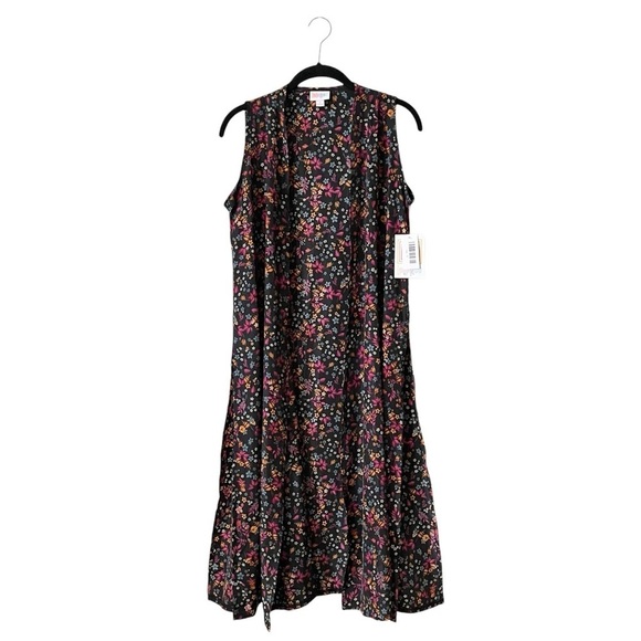 NWT LuLaRoe Joy Duster Vest Women's Size S Black Floral Boho Easy Care Workwear - Picture 1 of 9